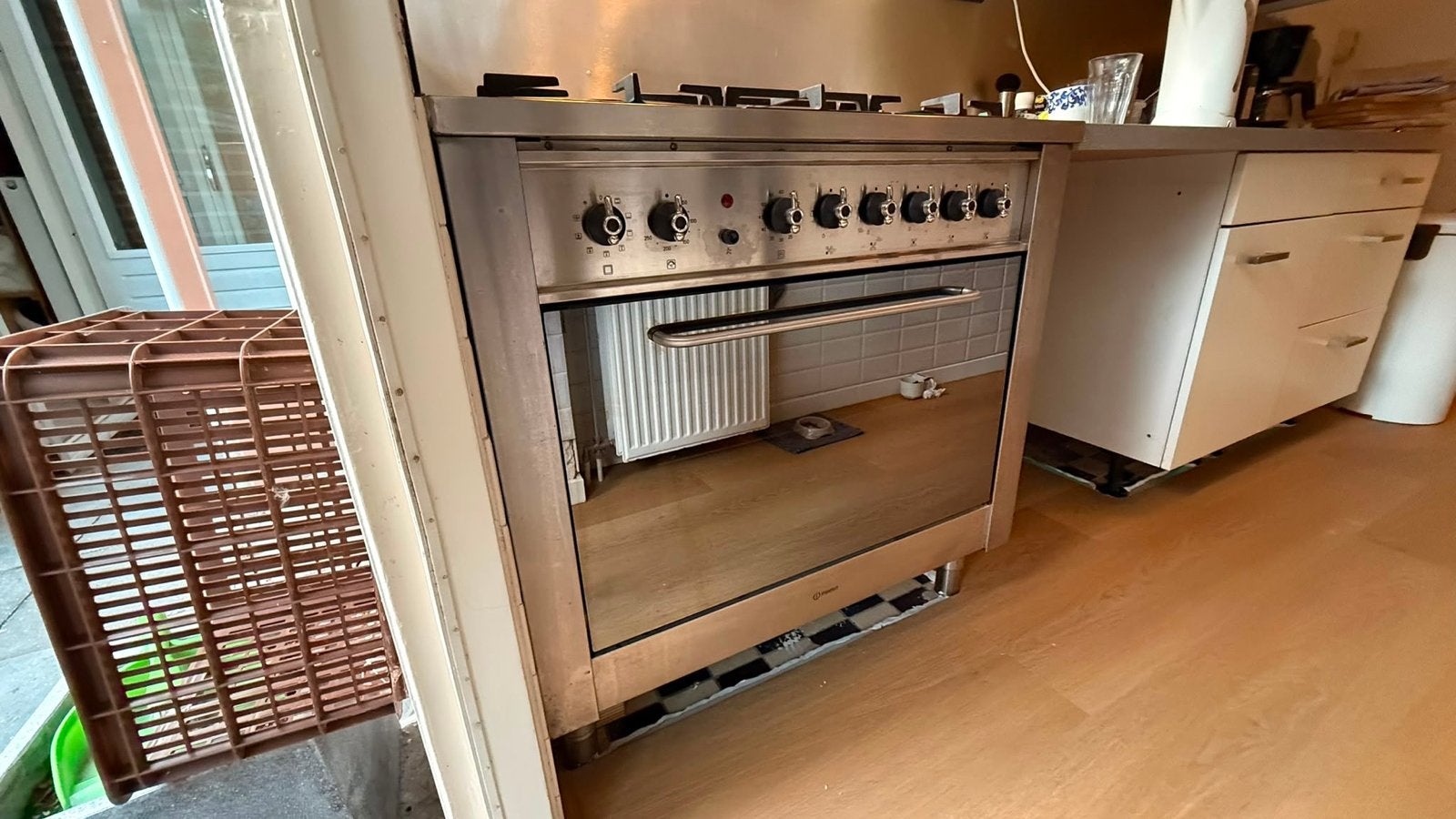 RVS gasfornuis met oven en afzuigkap, Witgoed en Apparatuur, Fornuizen, Ophalen, Gebruikt, 60 cm of meer, Gas