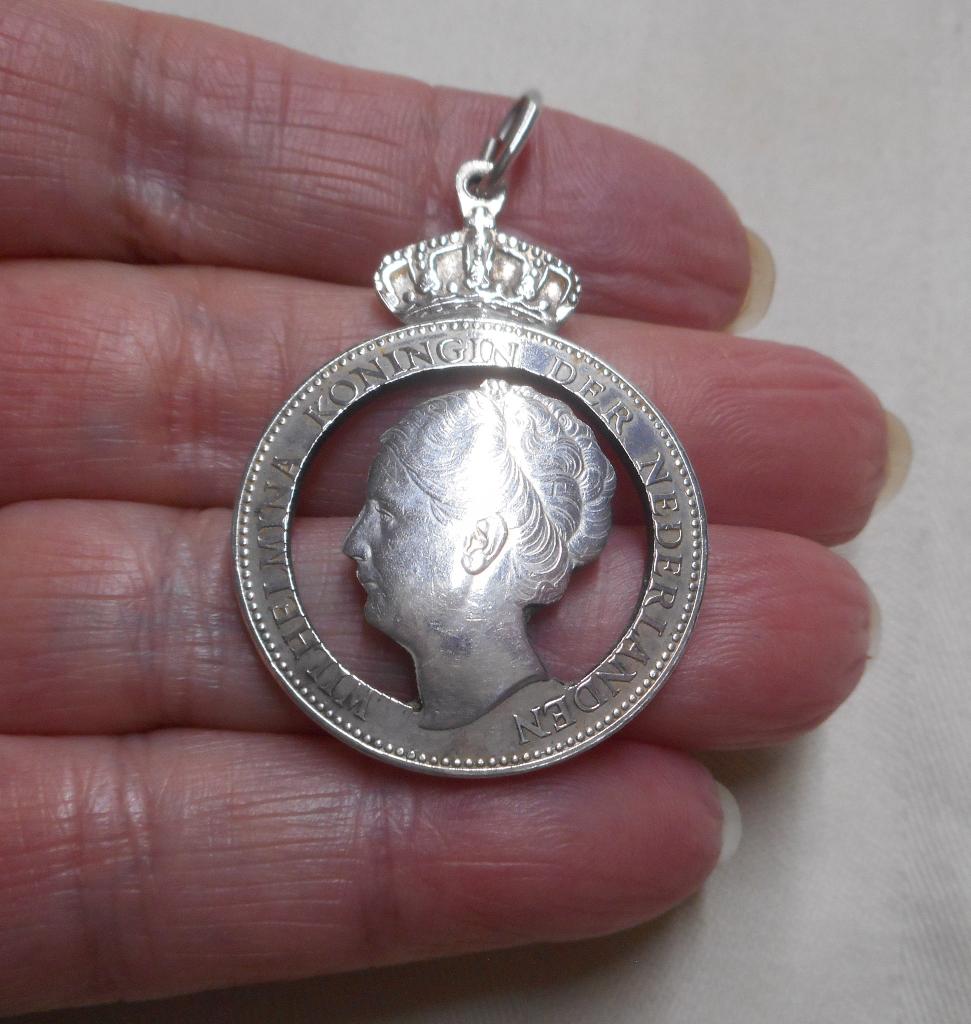 Zilveren Nederlandse munt hanger met kroontje nr.067, Verzenden, Zo goed als nieuw, Zilver, Zilver