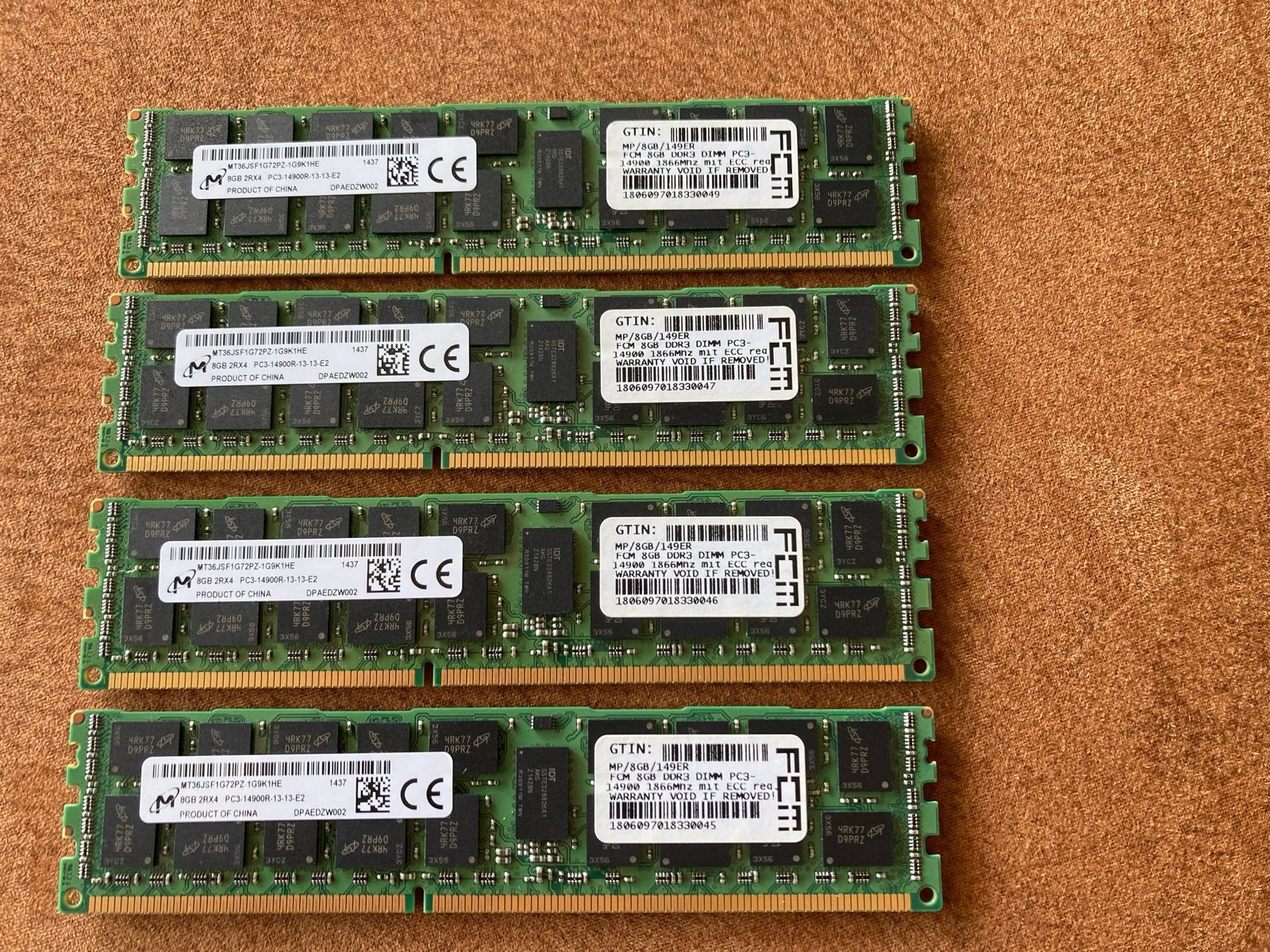 4x 8GB DDR3 RAM Geheugenmodules - 32GB Totaal, Computers en Software, Gebruikt, Server, 8 GB, DDR3