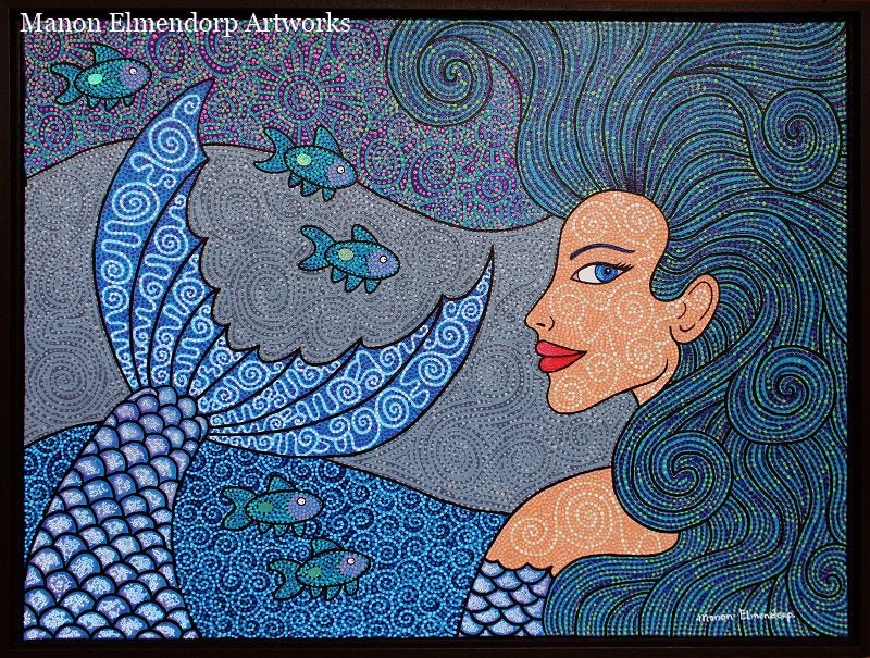 60x80cm Uniek Handgeschilderd Schilderij Zeemeermin Kunst, Gesigneerd, Ophalen of Verzenden, Overige materialen, Figuren