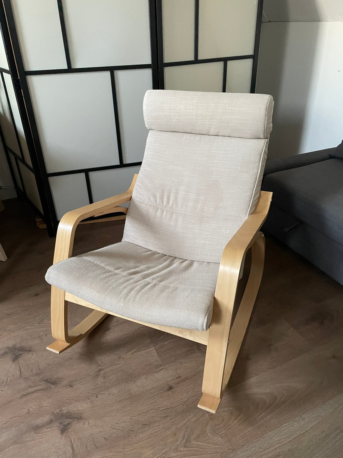 IKEA POANG Rocking-chair, birch/veneer, Hillared beige, Ophalen, Zo goed als nieuw, 75 tot 100 cm