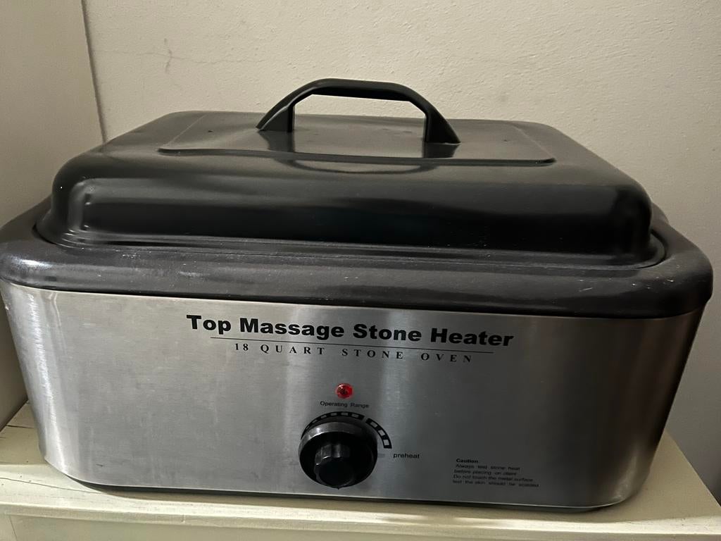 Hotstone massage heater met stenen en houten lepel, Sport en Fitness, Massageproducten, Ophalen, Gebruikt, Hotstone