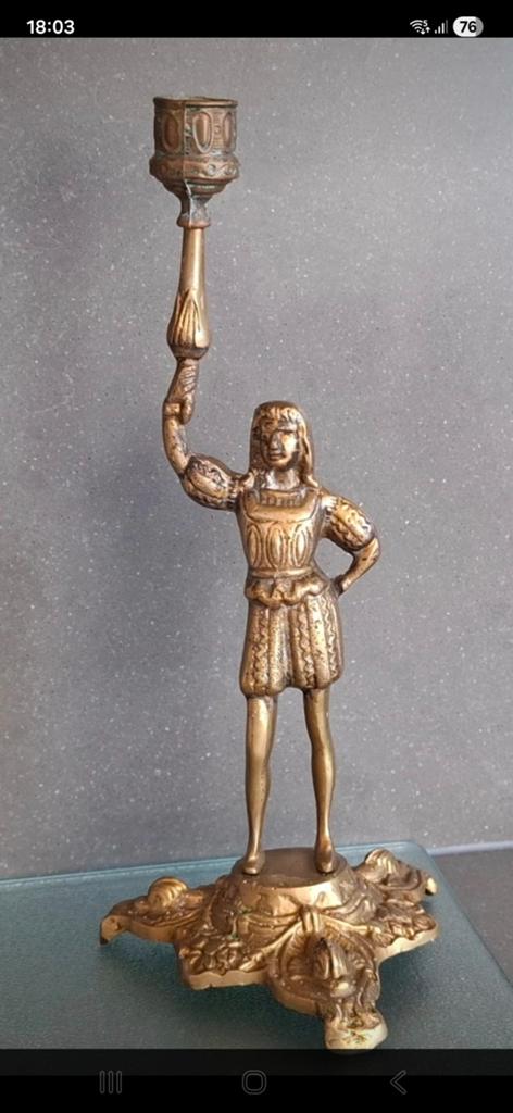 Oude koperen beeldkandelaar - Antieke kandelaar, Antiek en Kunst, Antiek | Kandelaars, Ophalen of Verzenden, Koper of Brons