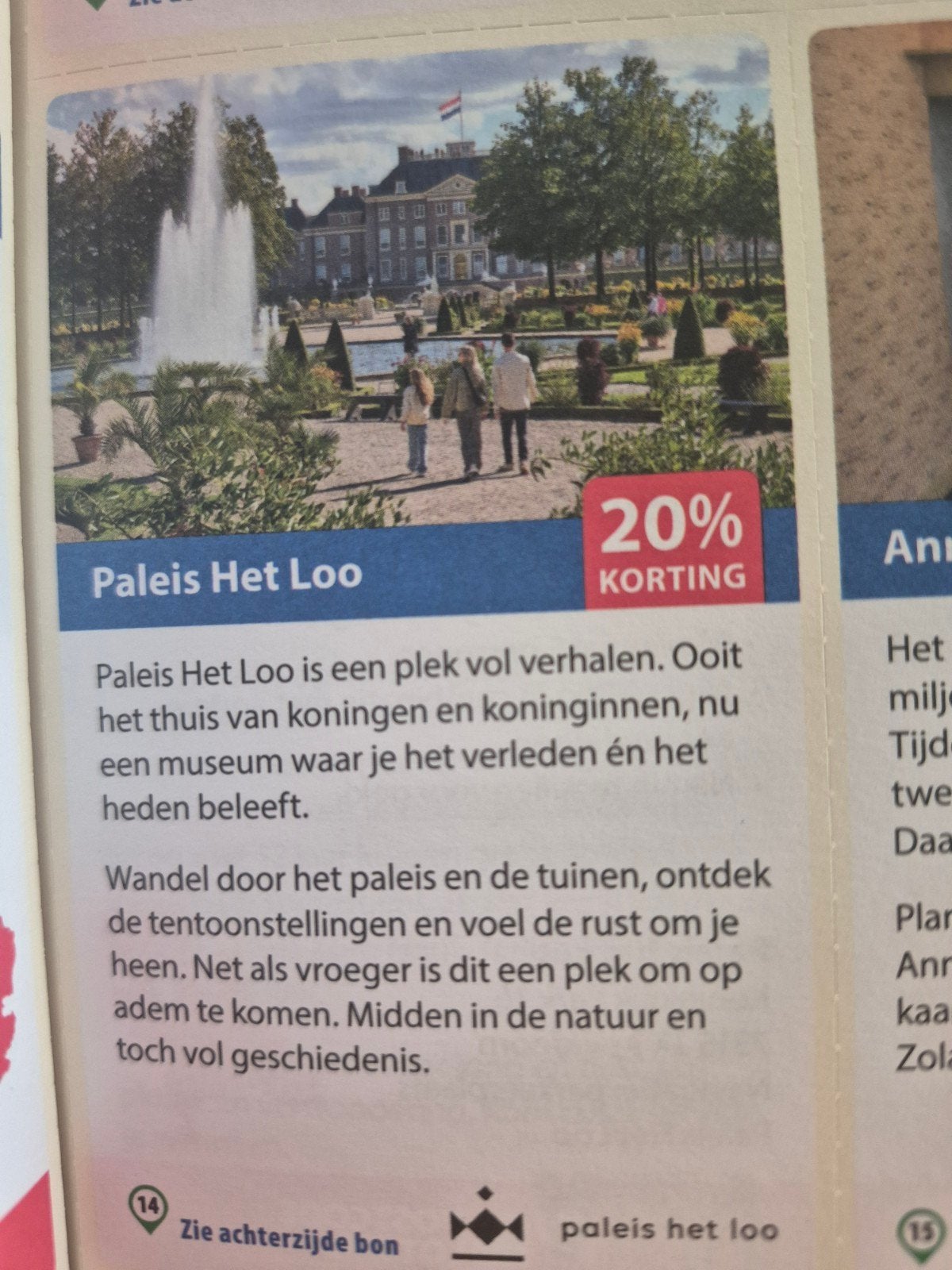 Paleis het loo 20% korting, Tickets en Kaartjes, Eén persoon, Kortingsbon