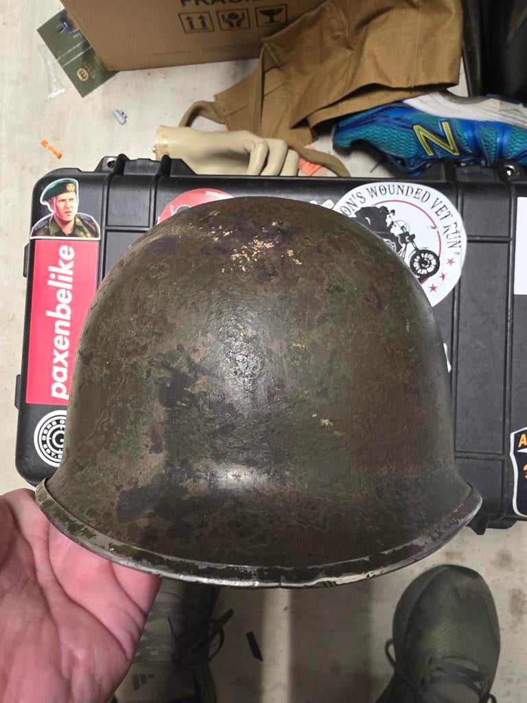 WOII Amerikaanse M1 front seam helm, Verzamelen, Ophalen of Verzenden, Landmacht, Amerika, Helm of Baret