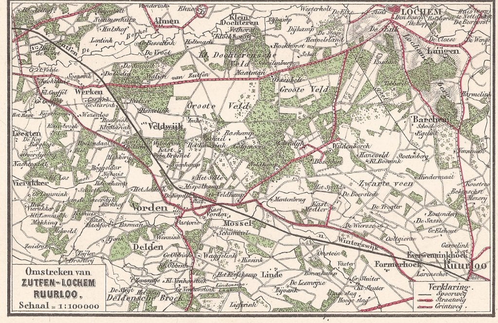 Omstreken van Zutphen - Lochem -Ruurlo Craandijk Kaart 1884
