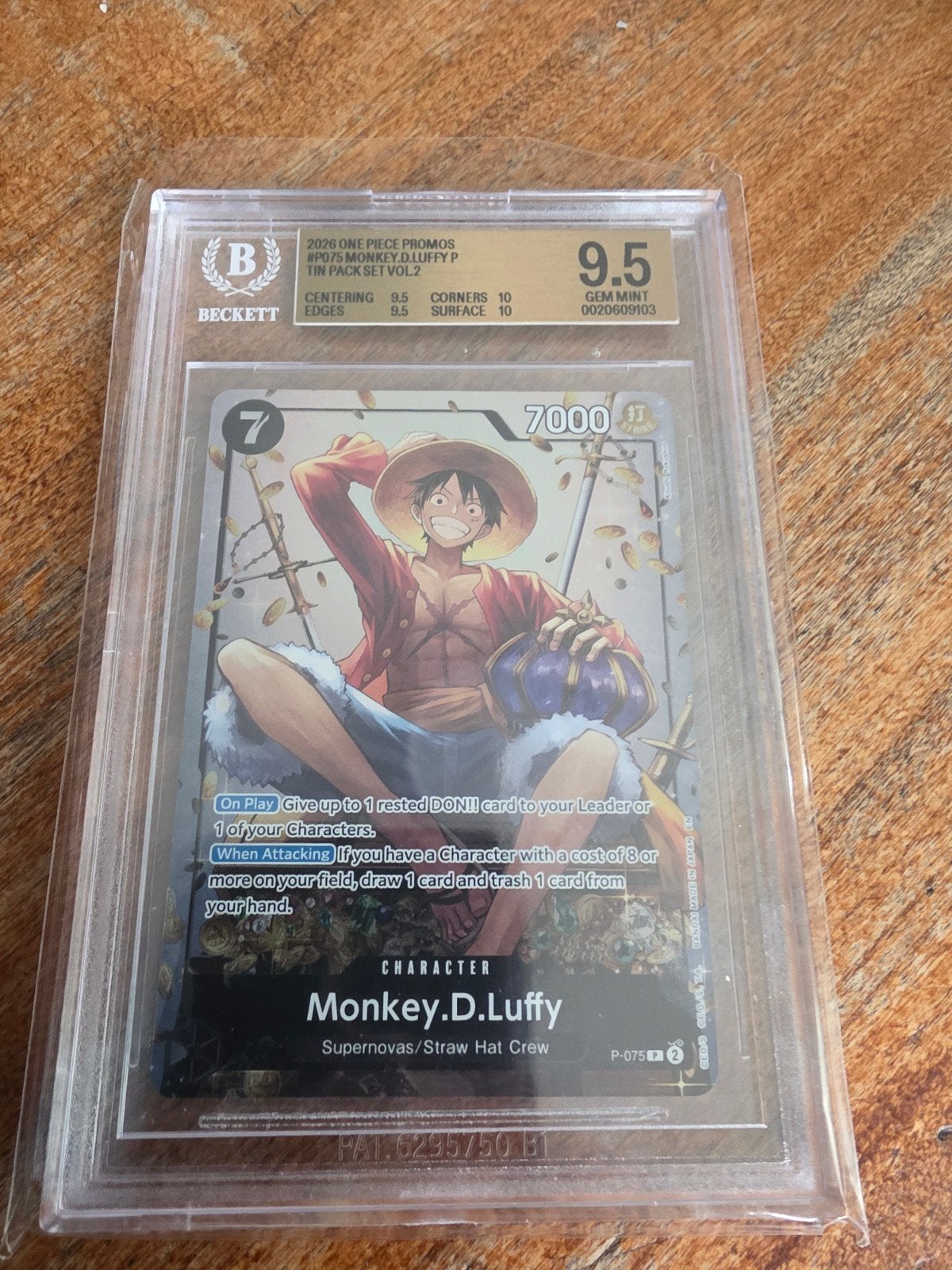 One Piece Card Game Monkey D. Luffy P-075 BGS 9.5 Gem Mint, Ophalen of Verzenden, Zo goed als nieuw, Losse kaart
