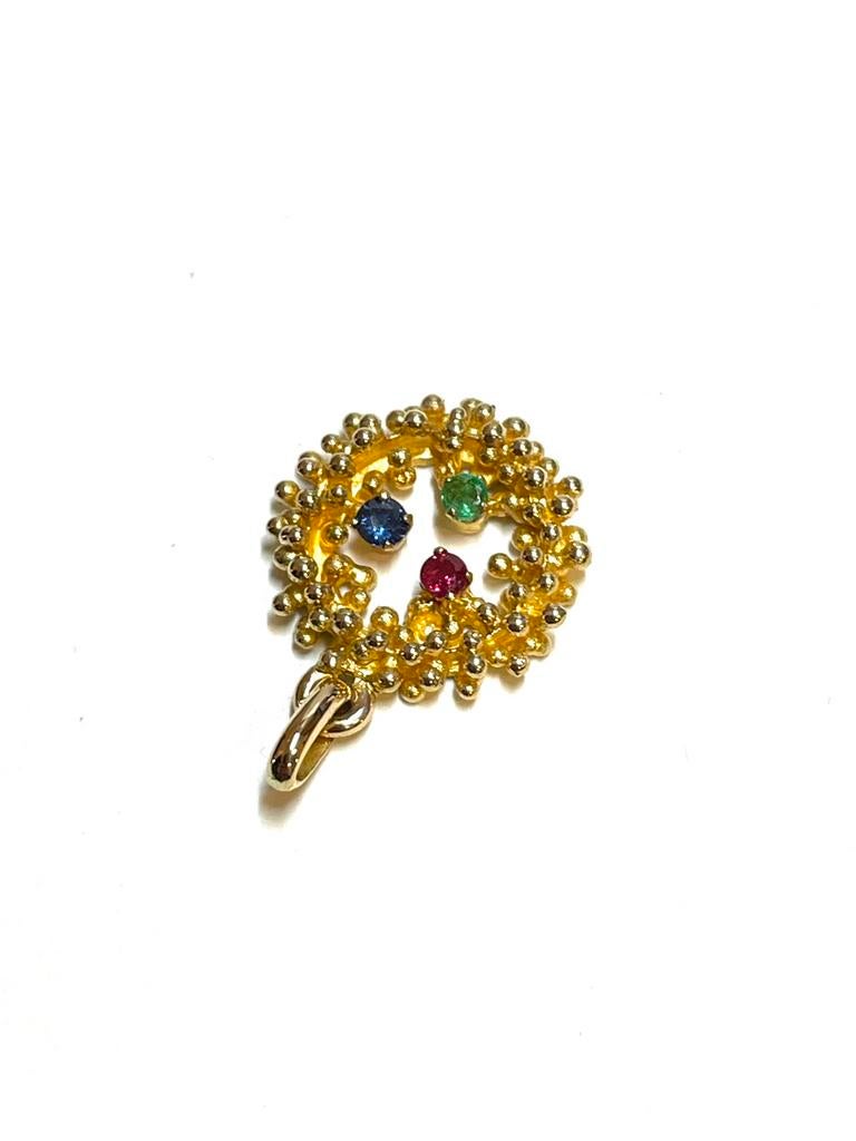 18k gouden hanger met robijn, smaragd en saffier, Overige voorstellingen, -, -, Ophalen of Verzenden