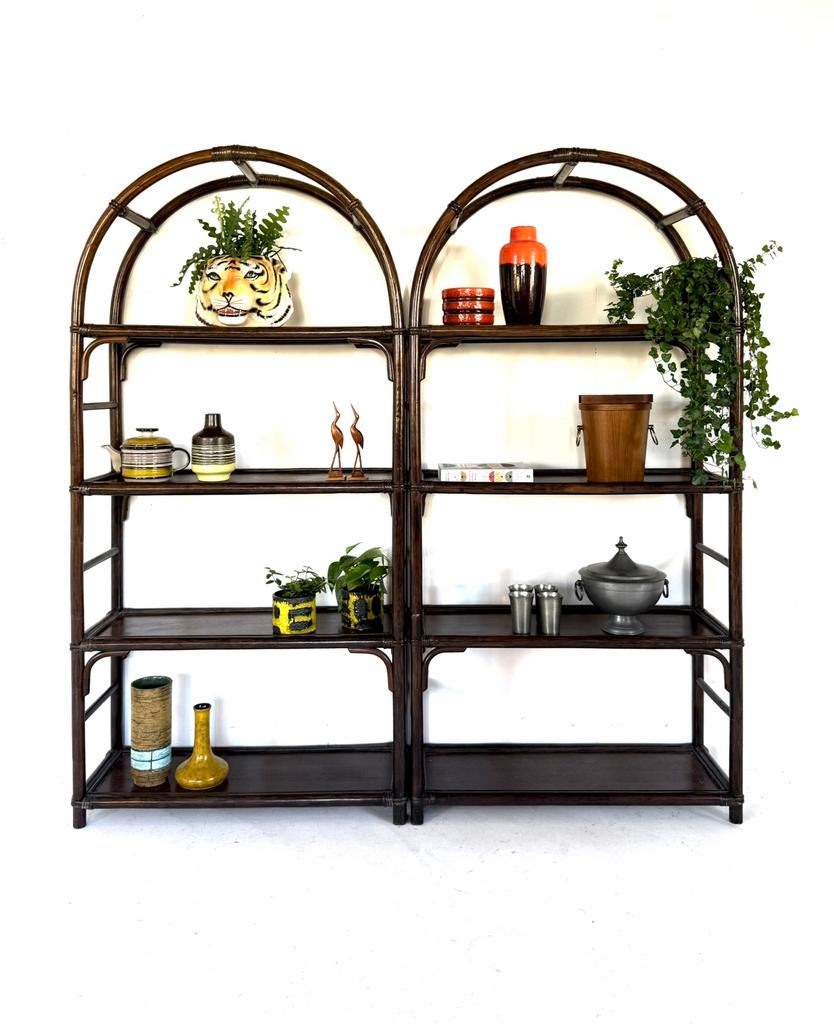 Set van 2 vintage rotan boogkasten ‘60 (stukprijs), Huis en Inrichting, Kasten | Wandmeubels, Zo goed als nieuw, 150 tot 200 cm