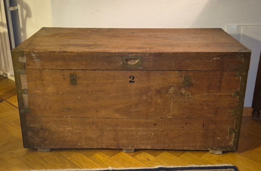 Houten scheepskist met metalen beslag, Antiek en Kunst, Ophalen