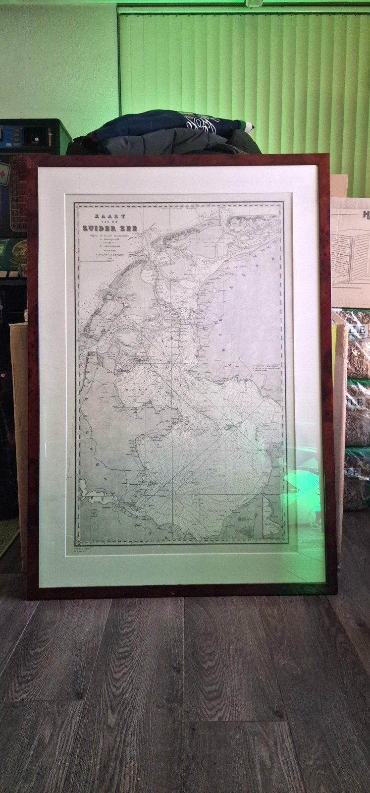 Historische Kaart van de Zuiderzee in een prachtige lijst, Ophalen, Bruin, Gebruikt, Schilderijlijst