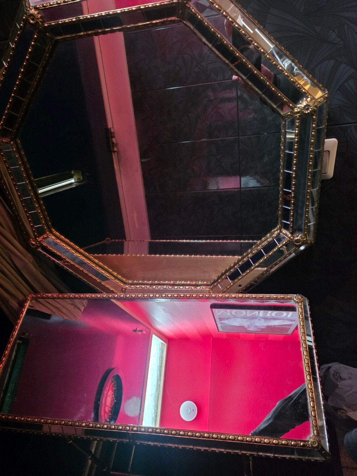 hollywood regency spiegel met hangconsole, Antiek en Kunst, Ophalen, Rechthoekig
