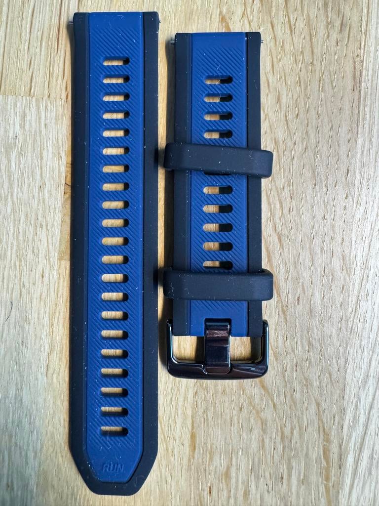 Horlogebandje 22 mm voor Garmin sporthorloge - Blauw/Zwart, Ophalen of Verzenden, Nieuw, Blauw