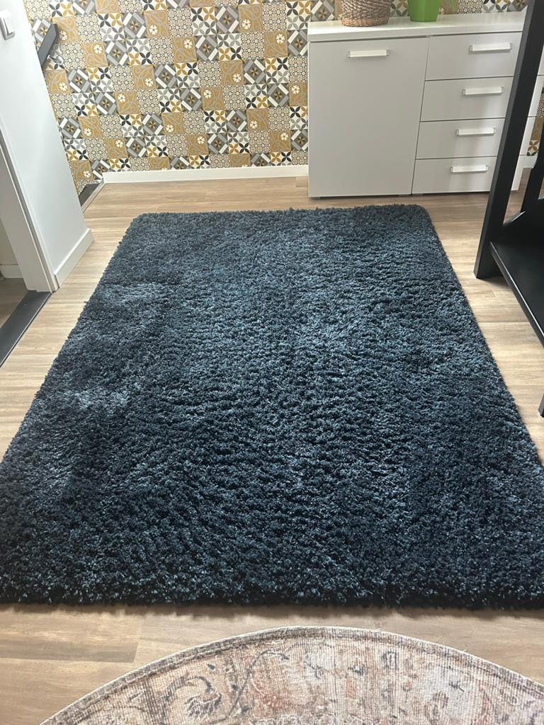Donkerblauw hoogpolig vloerkleed, Ophalen, Blauw, 150 tot 200 cm, 200 cm of meer