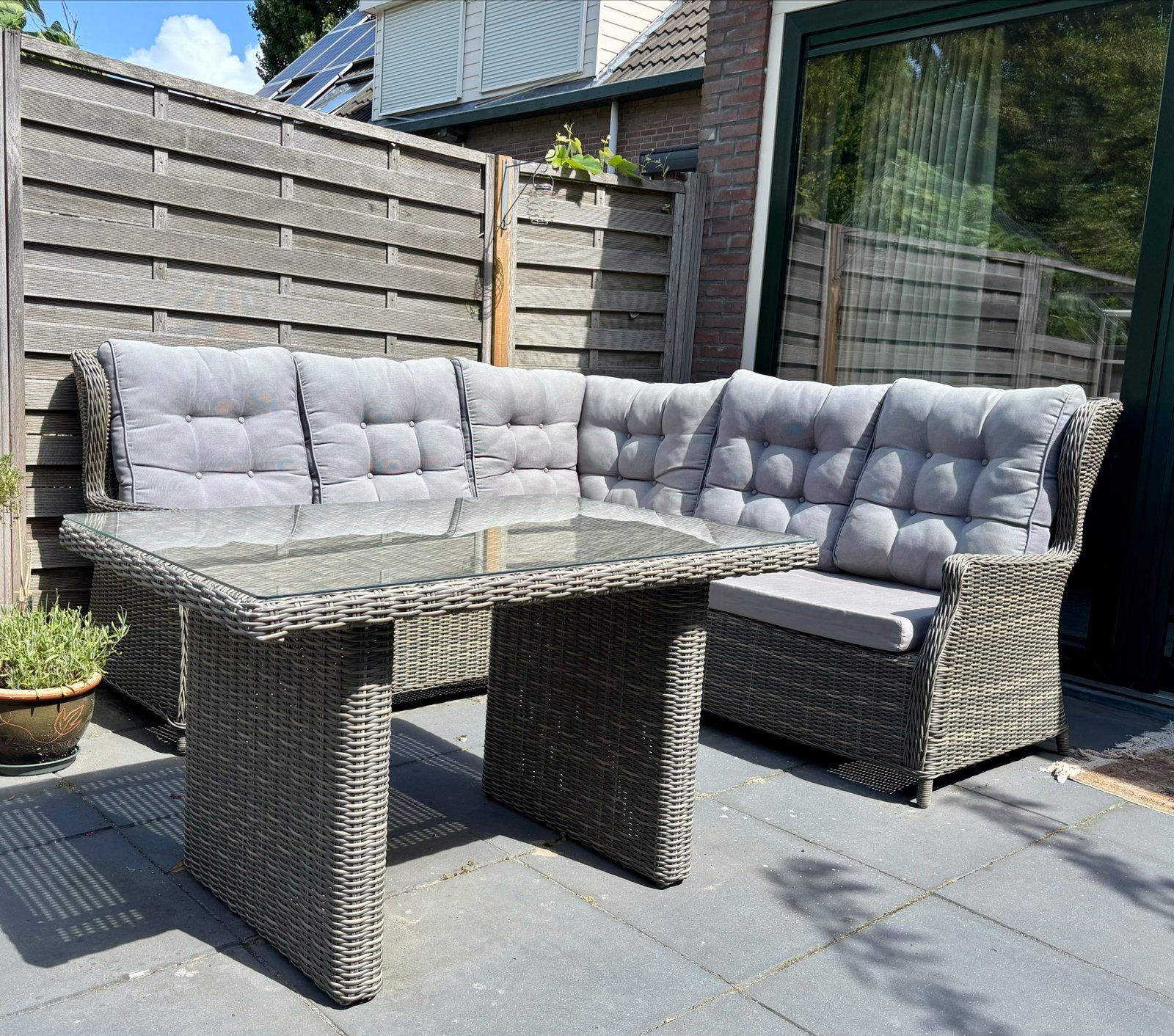 Complete Wicker loungeset met eettafel, Tuin en Terras, Ophalen, 5 zitplaatsen, Gebruikt, Loungeset