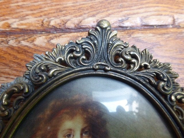 Vintage metalen barok lijstje met prent, Ophalen of Verzenden