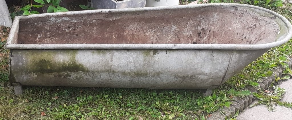 Vintage zink – brocante  badkuip en teil, Ophalen, Overige materialen, Gebruikt, 100 cm of meer
