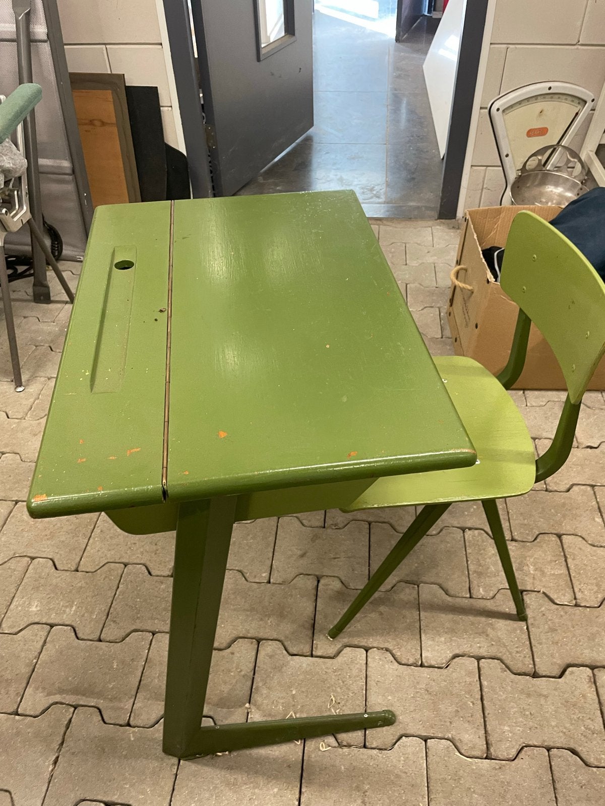 Vintage Groen Schoolbankje met Stoel - Jaren '60, Ophalen