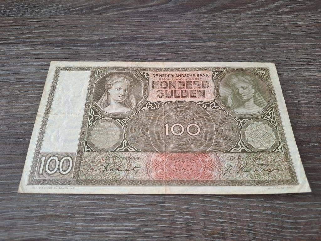 Biljet 100 gulden Luitspelende Vrouw, 1942, Postzegels en Munten, Ophalen of Verzenden, 100 gulden