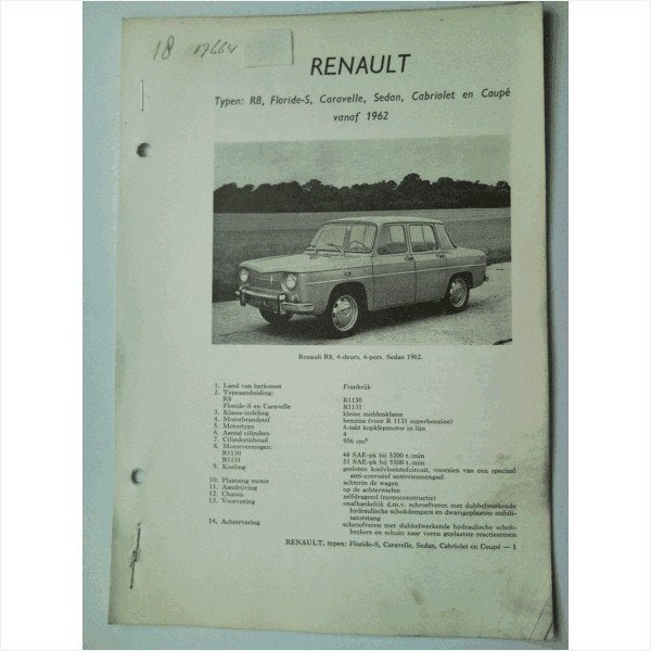 Renault R8 Vraagbaak losbladig 1962 #2 Nederlands, Ophalen of Verzenden, Gelezen, Renault