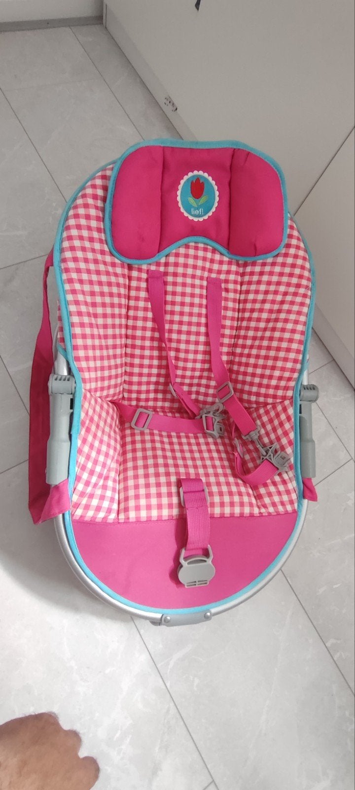 Lief! Baby Bouncer/Wipstoel - Roze Ruit, Ophalen, Zo goed als nieuw