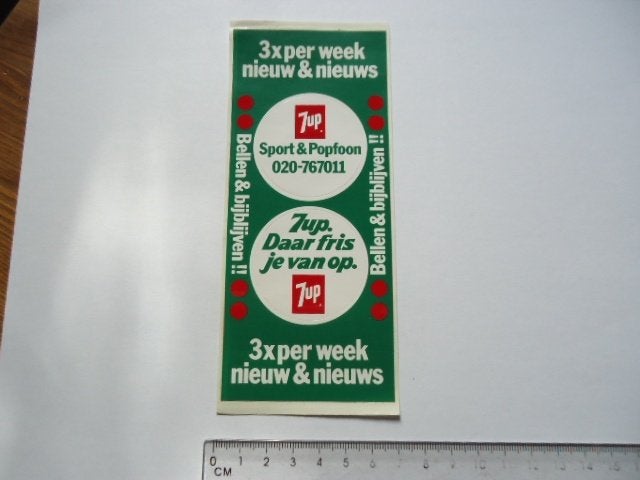 sticker oud 7UP VEL telefoon vintage seven up 7 up fris dran, Verzamelen, Verzenden, Zo goed als nieuw, Bedrijf of Vereniging