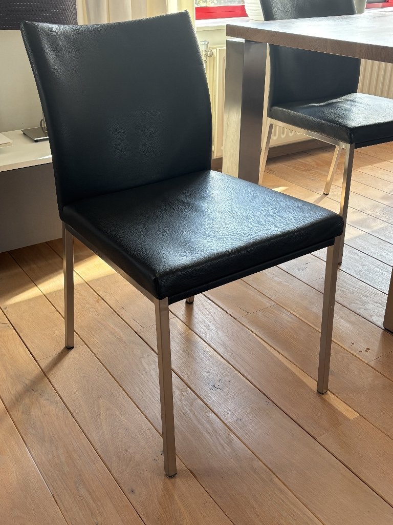 vier leren eetkamerstoelen, Huis en Inrichting, Ophalen, Zwart, Leer, Zo goed als nieuw