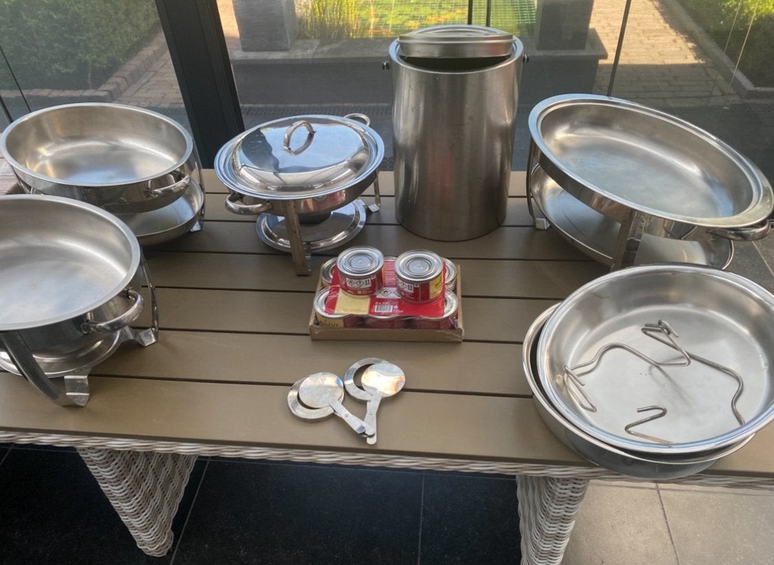 Chafing dish diverse gebruikte., Ophalen of Verzenden, Zo goed als nieuw, Rvs