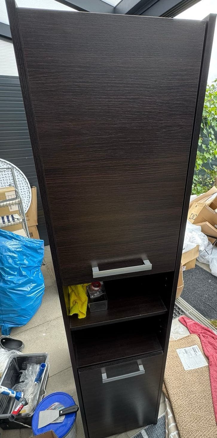 Badkamerkast walnoot hout - Slanke opbergoplossing, Ophalen, (Half)hoge kast, Minder dan 50 cm, Gebruikt
