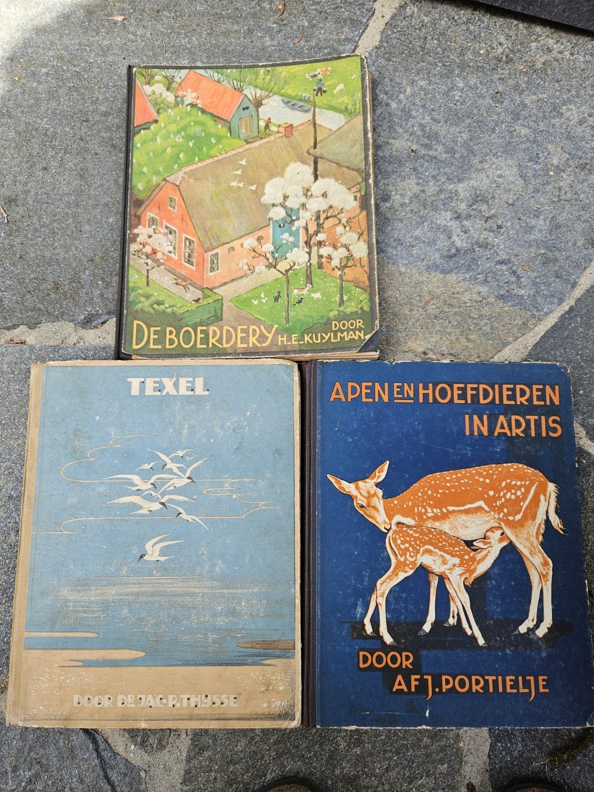 Verkade prent boeken: De Boerderij, Texel, Apen en Hoefdiere, Boeken, Ophalen of Verzenden, Gelezen, H.E. Kuylman, Jac. P. Thijsse, A.F.J. Portielje