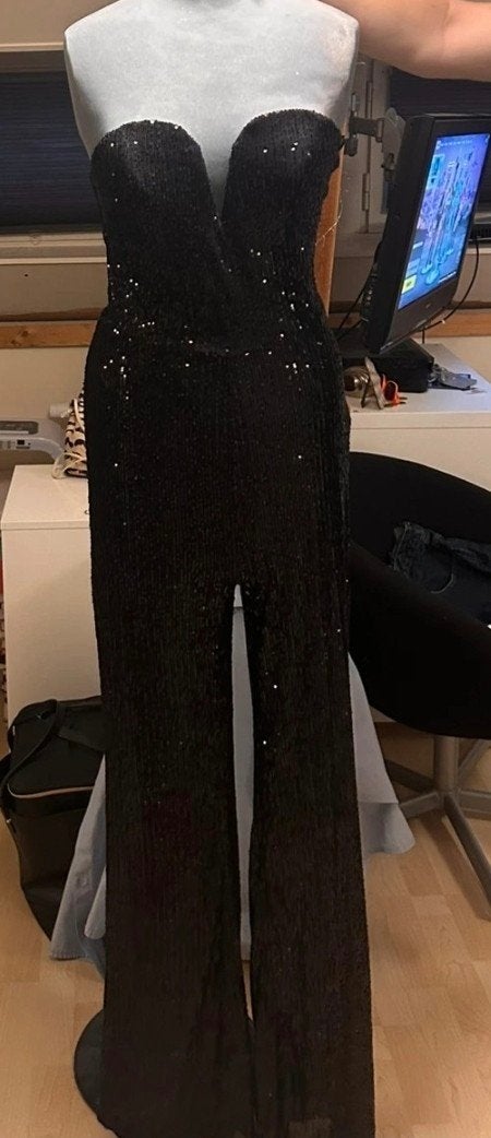 Toffe glitter sexy shimmer jumpsuit strapless party, Ophalen of Verzenden, Nieuw, Zwart