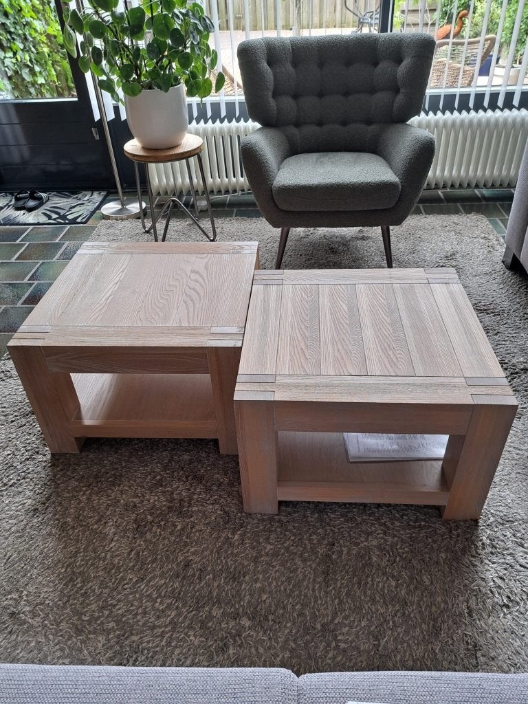 Salontafel, tafel vierkant 2x hout 60x60 cm, Ophalen, 50 tot 100 cm, 50 tot 100 cm, Zo goed als nieuw