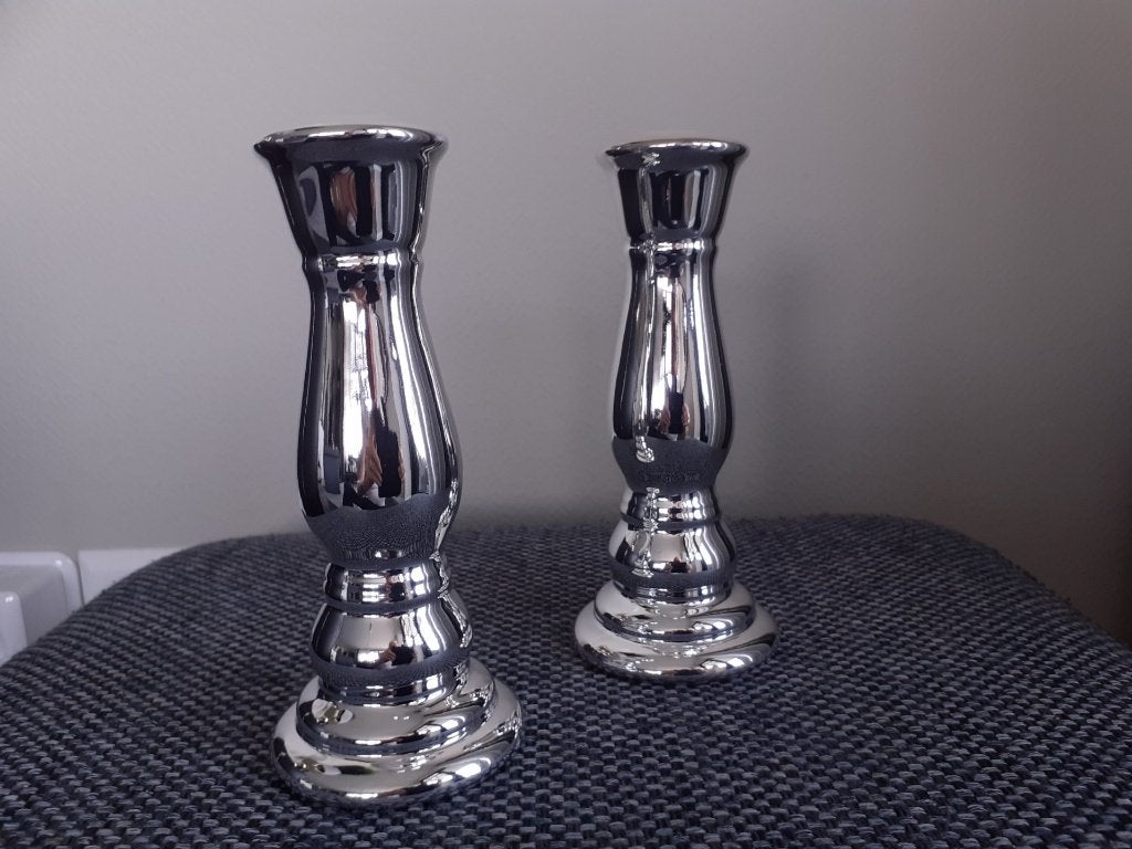 Set chroom kandelaars, Overige merken, Ophalen of Verzenden, Zo goed als nieuw, 18 cm