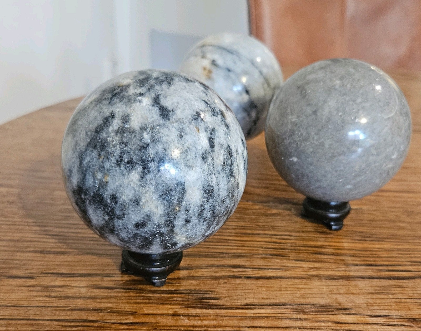 Set van 3 Vintage Marmeren Bollen (Ø 87mm), Huis en Inrichting, Ophalen of Verzenden, Zo goed als nieuw, Meerkleurig, Natuurlijk materiaal