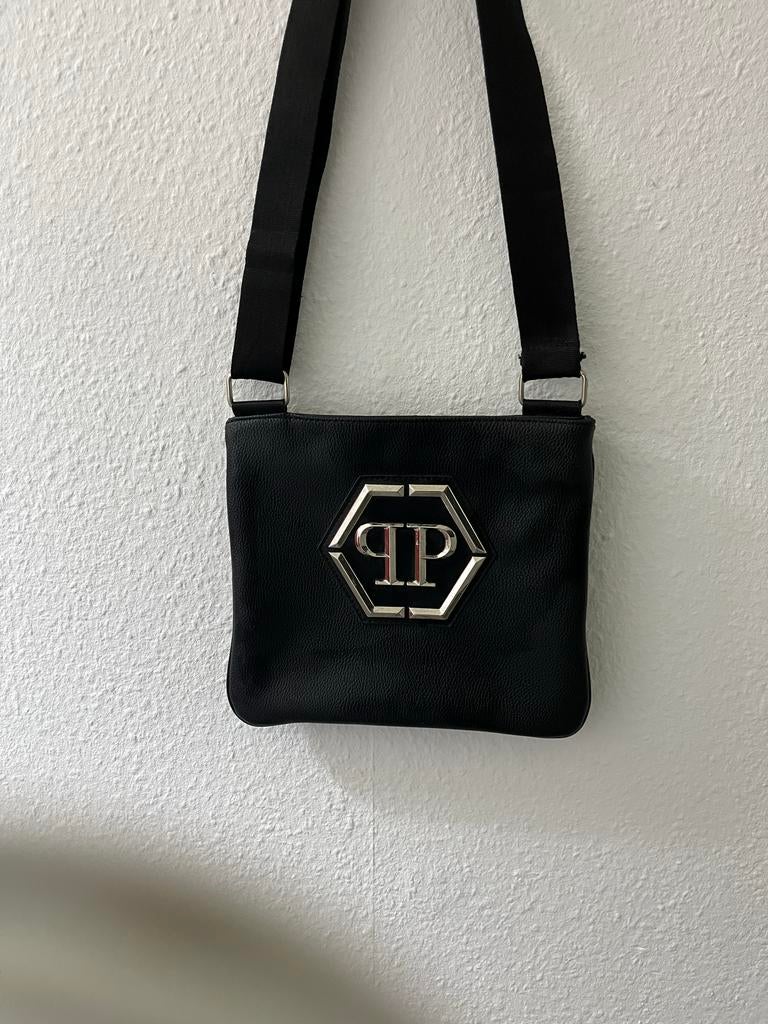 Philipp Plein Schoudertas - Zwart Leer, Overige merken, Zwart, Ophalen of Verzenden, Zo goed als nieuw