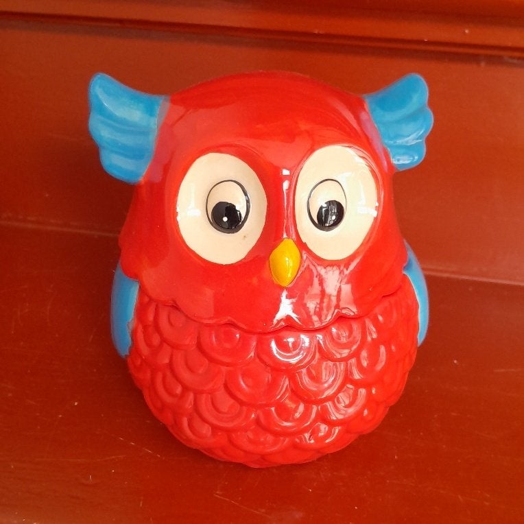 Vrolijke pot voor snoep of  iets anders, Ophalen of Verzenden, Gebruikt, Rood, Steen/keramiek