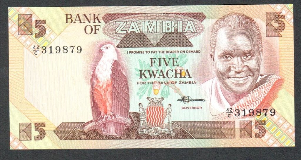 Bankbiljet - Zambia 5 Kwacha 1980 - UNC., Ophalen of Verzenden, Zambia, Los biljet