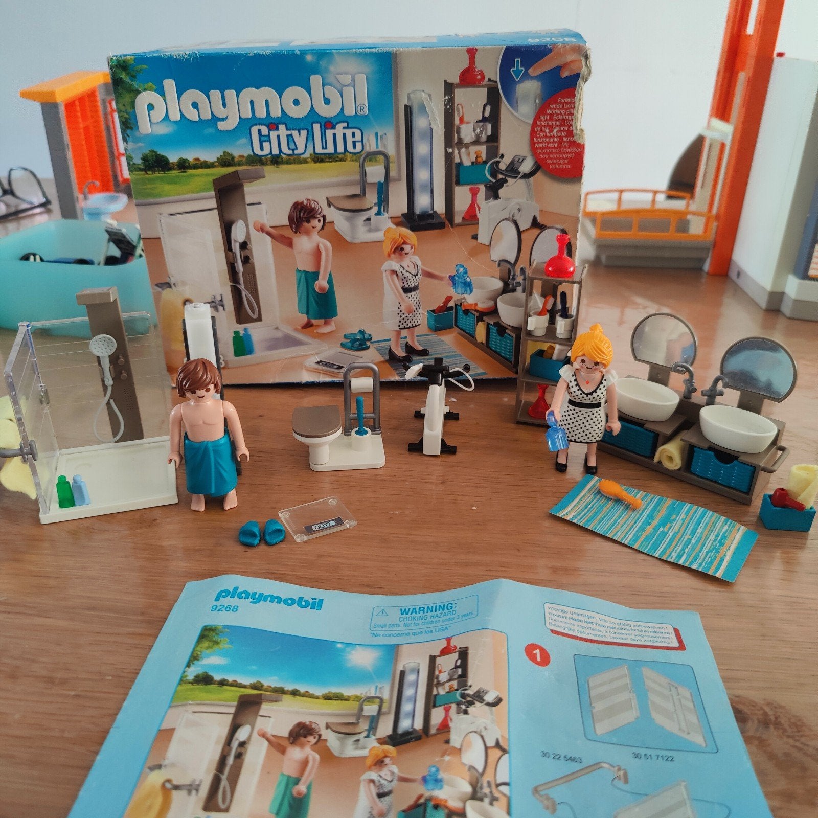 Playmobil Badkamer met douche en accessoires (set 9268), Kinderen en Baby's, Gebruikt, Complete set, Overige typen, Ophalen of Verzenden