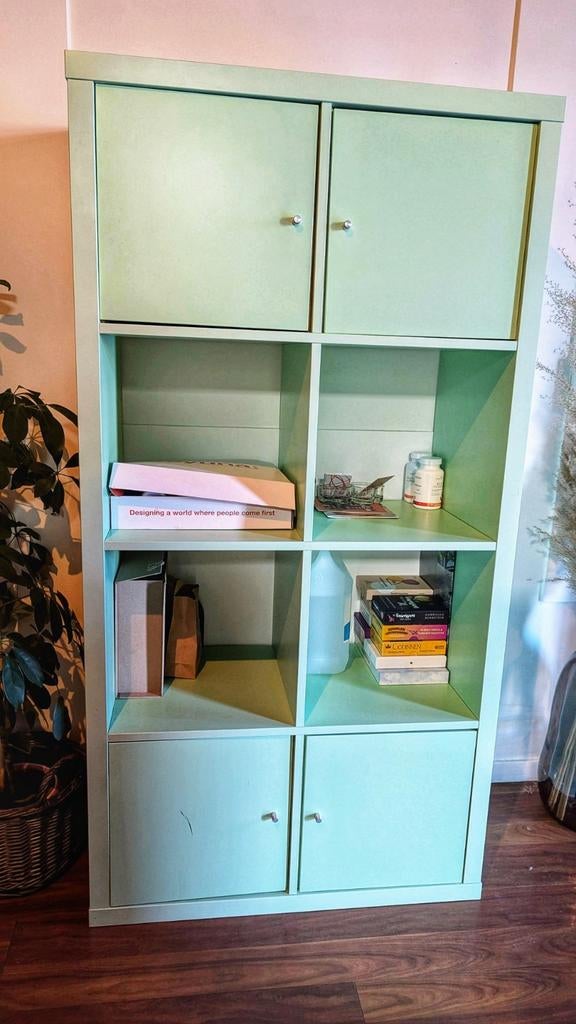 Groene IKEA kinderkast met deuren en open vakken, Ophalen, Gebruikt