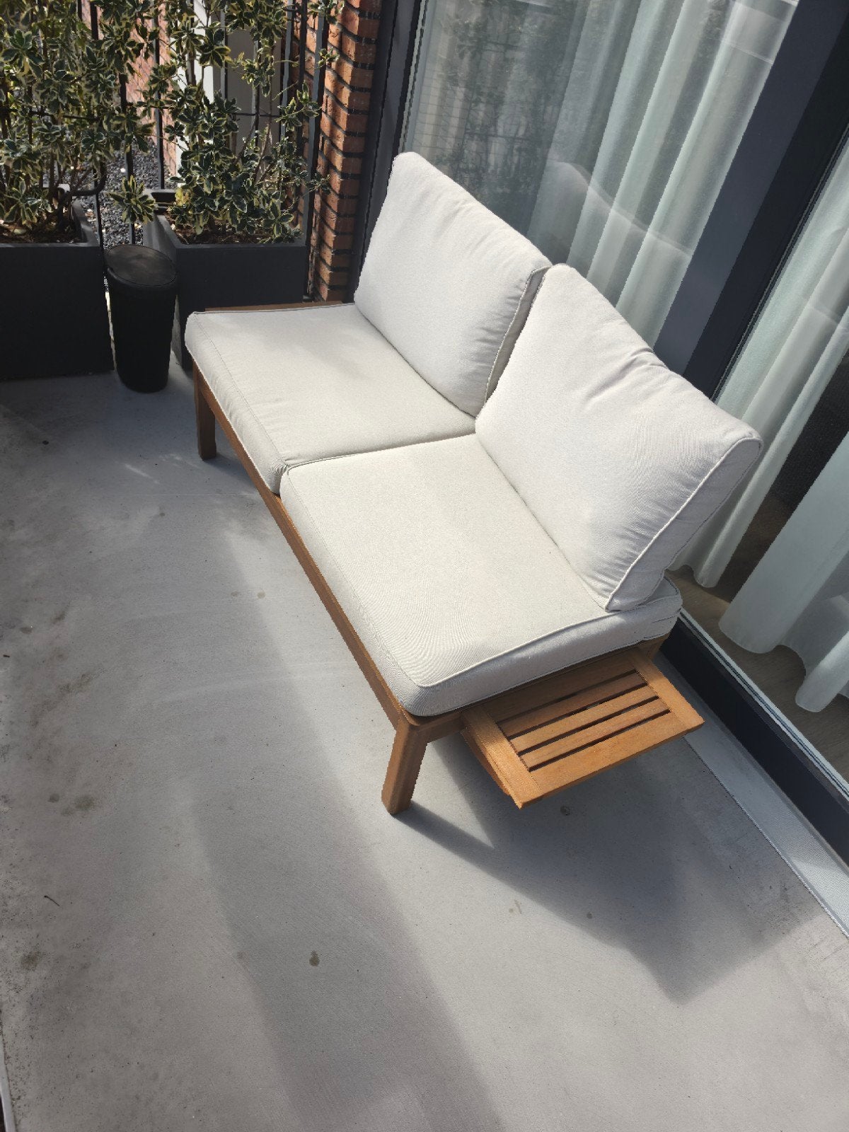 2-persoons tuinbankje met kussens, Ophalen, Gebruikt, Hout