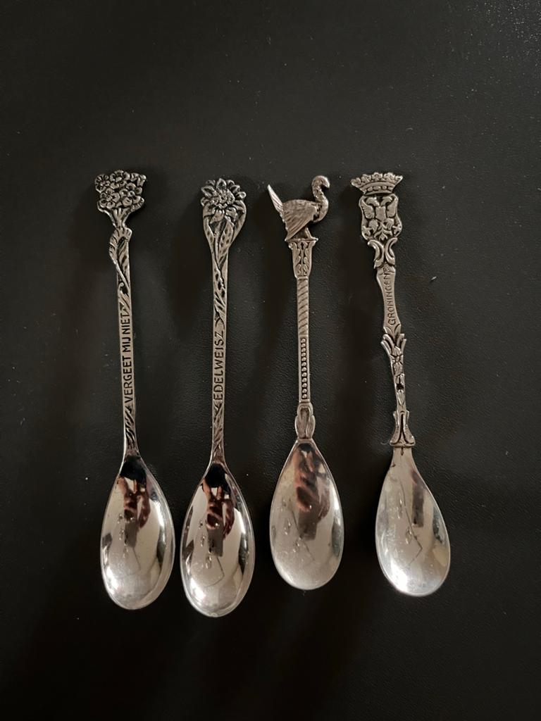 Set van 4 Antieke Theelepels - Zilverkleurig, Antiek en Kunst, Ophalen of Verzenden