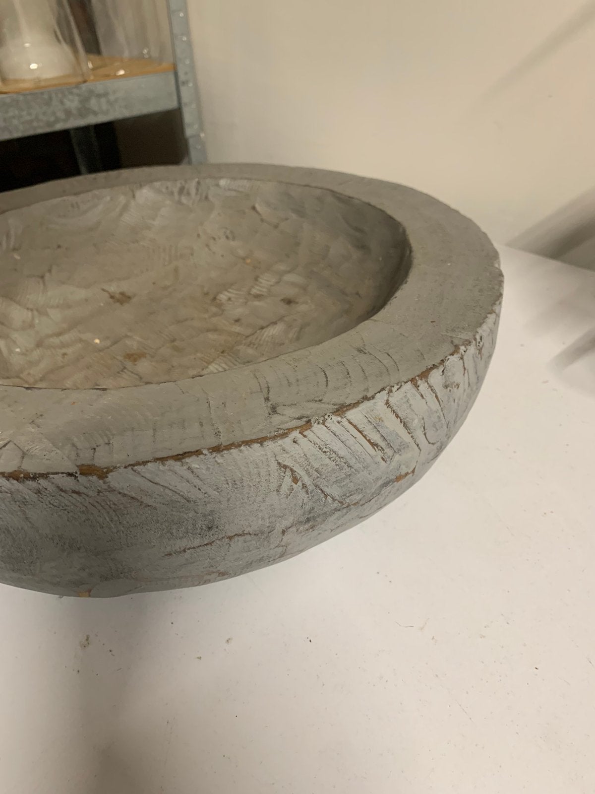Robuuste decoratieve schaal / fruitschaal – grijs verweerd, Ophalen, Overige materialen, Gebruikt, Schaal