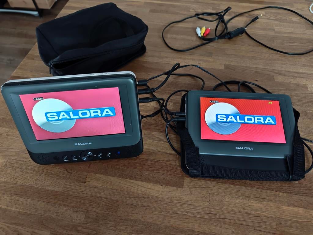 Salora draagbare DVD speler met twee schermen, Gebruikt, Draagbaar, Ophalen, Overige merken