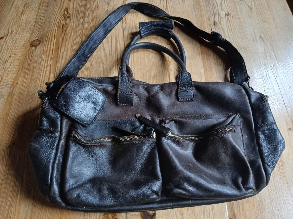 Een unieke Cowboysbag Leren Reistas/Weekendtas donker bruin, Ophalen of Verzenden, Gebruikt, Bruin, Handtas
