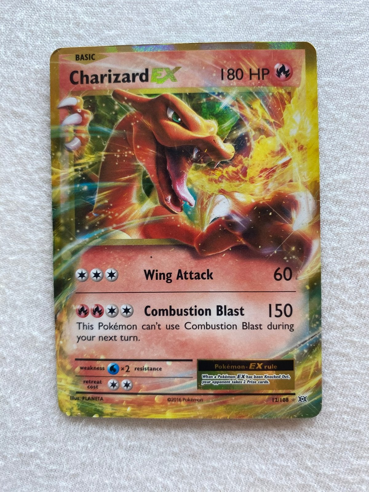 Charizard EX 180 HP Pokémon Kaart - Full Art Foil, Ophalen of Verzenden, Gebruikt, Losse kaart, Foil