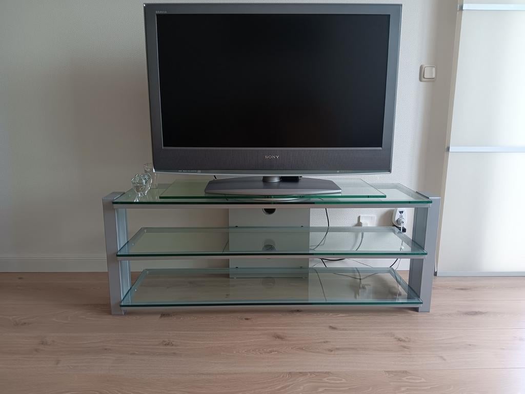 GLAZEN TV MEUBEL, Ophalen, 25 tot 50 cm, Glas, Minder dan 100 cm