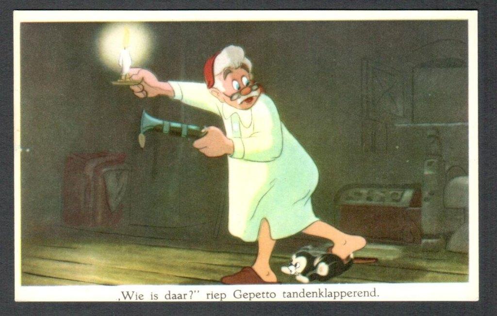 Oude Ansicht - Disney Pinokkio  - Wie is daar? 1949, Ophalen of Verzenden, Overige figuren, Zo goed als nieuw, Overige typen
