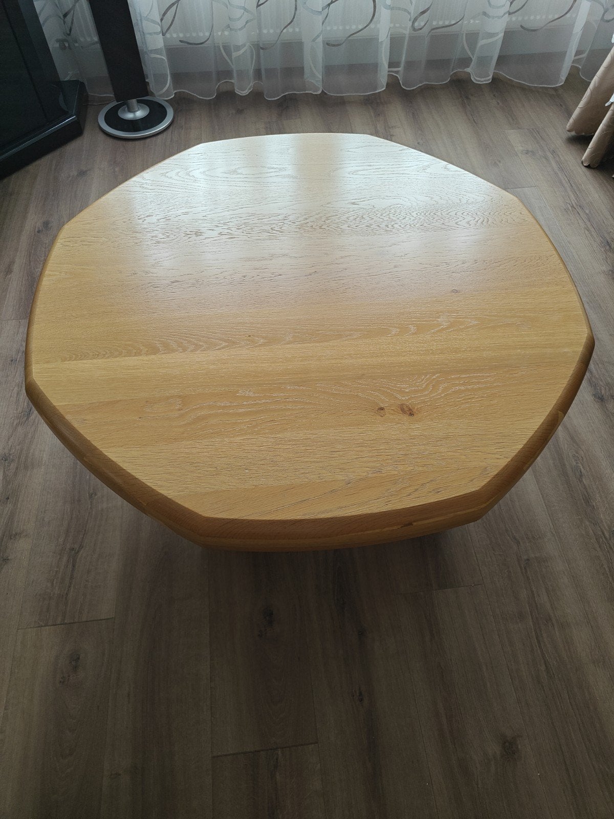 Massief eiken salontafel (8-hoekig) – Hoogenboezem Meubelen, Ophalen, Gebruikt, 100 tot 150 cm, Eikenhout
