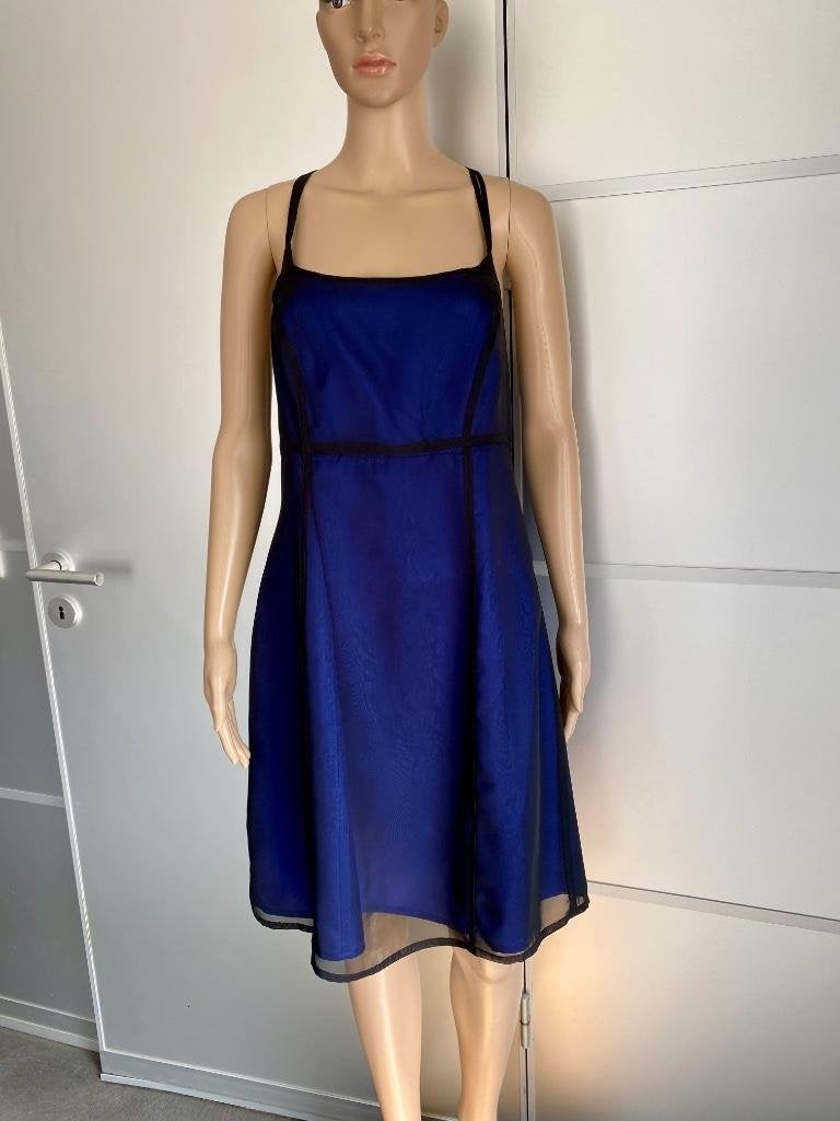 H365 Nieuw:Expresso maat 40=M jurk feest feestjurk blauw/zw, Kleding | Dames, Maat 38/40 (M), Nieuw, Ophalen of Verzenden, Knielengte