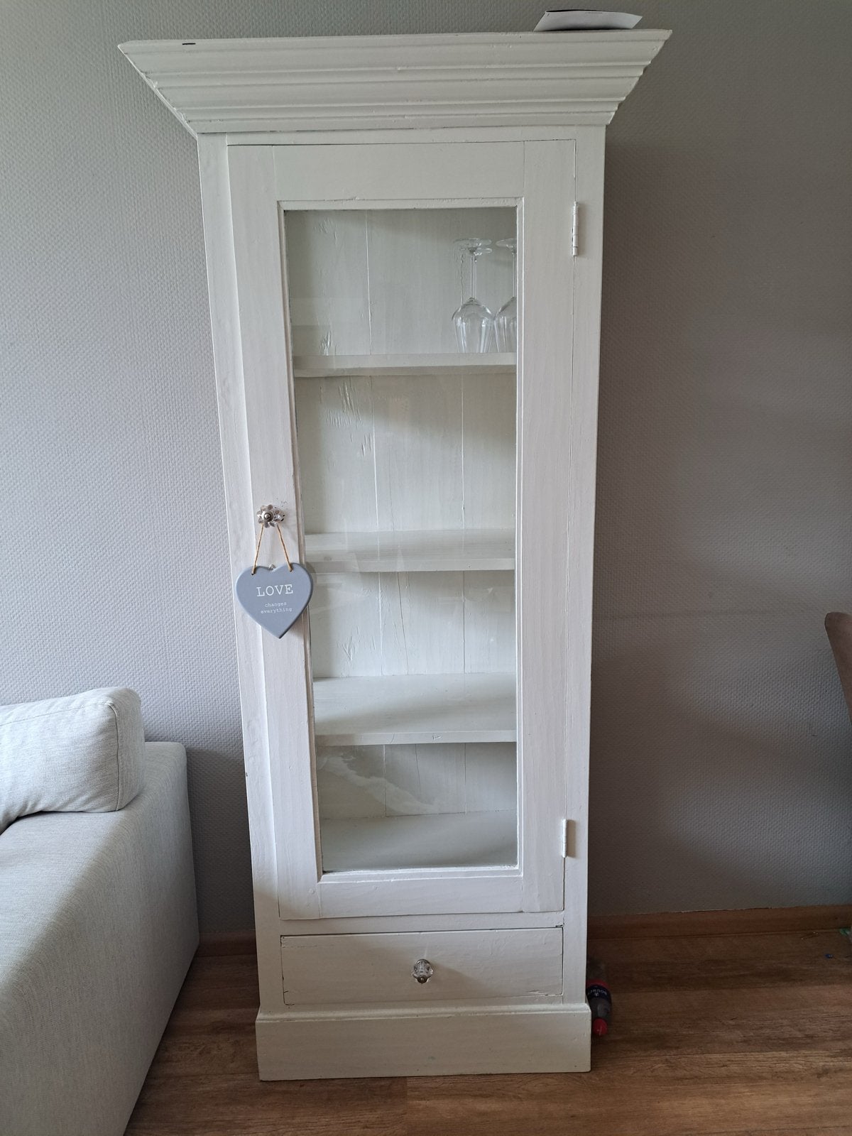 Antieke witte vitrinekast met glazen deuren, Antiek en Kunst, Antiek | Meubels | Kasten, Ophalen
